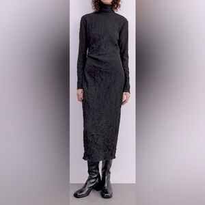 NEW Zara Limited Edition Creased Dress midi black slip zipper high neck USM rare